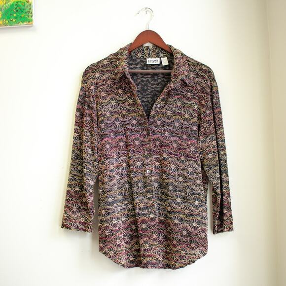 Vintage Chico's Design Sheer Embroidered Floral Cardigan Top Set Size Small - Picture 5 of 8